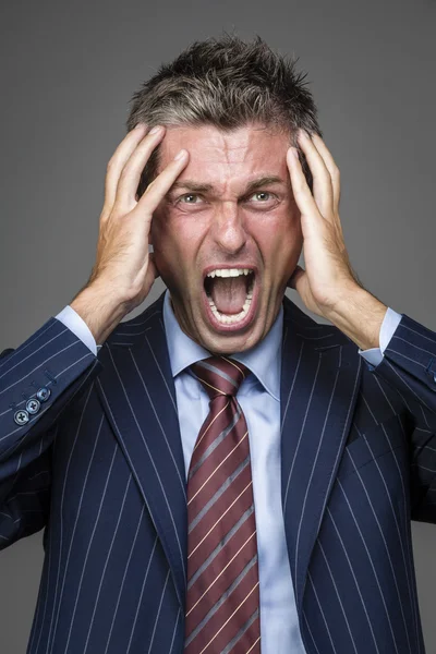 Retrato de homem de negócios desesperado elegante gritando e gritando — Fotografia de Stock