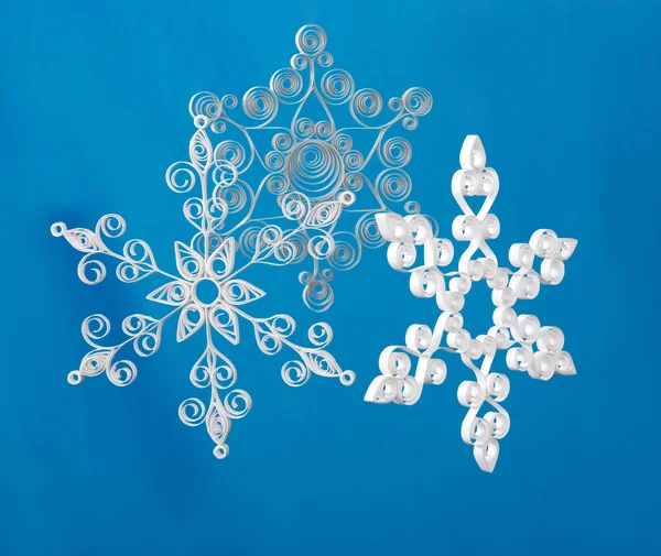 Hand made. Three paper Christmas snowflakes — Stock Photo, Image