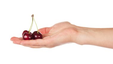 üç tatlı kiraz kadın avuç