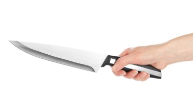 beyaz izole kadın elinde büyük bir mutfak bıçak