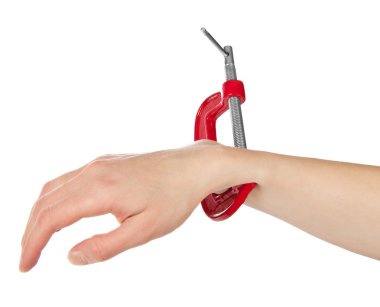 basınç kavramı. el beyaz izole bir Yardımcısı kişinin