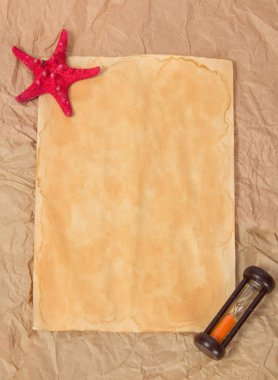 eski kağıt, starfishes ve hourglasses
