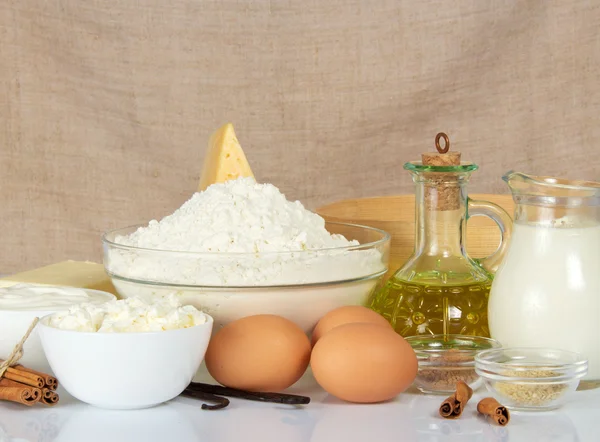 Set of products for the baking, on the beige — Stock Photo, Image