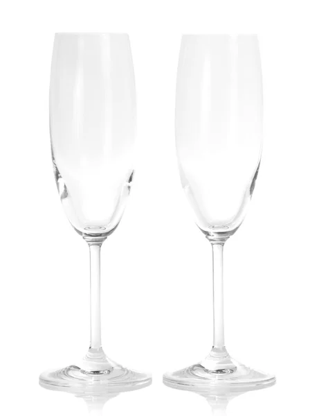 Deux verres à champagne vides isolés sur blanc — Photo