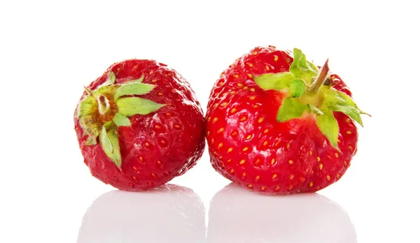 Zwei reife rote Erdbeeren isoliert auf weiß — Stockfoto