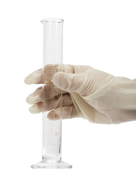 Test-tube on a hand isolated on white — Stock Photo, Image