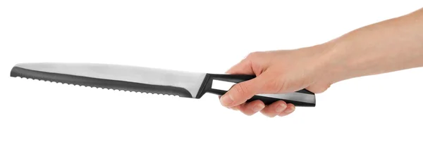 Kitchen knife in a hand isolated on white — Stock Photo, Image