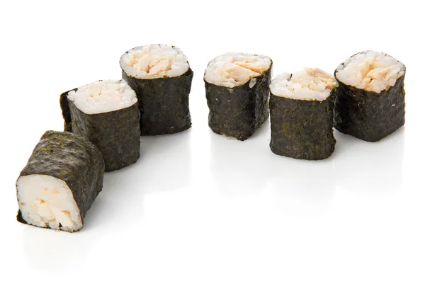Sex rulle med tonfisk isolerad på vit — Stockfoto