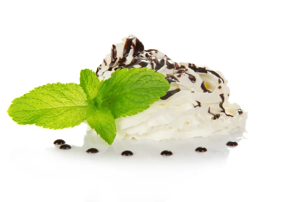 Whipped cream is decorated by spearmint and the chocolate — Stock Photo, Image