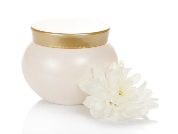 Crème cosmétique naturelle pot et fleur — Photo