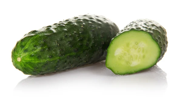 The whole green cucumber and the slice of a cucumber isolated on white — Stock Photo, Image