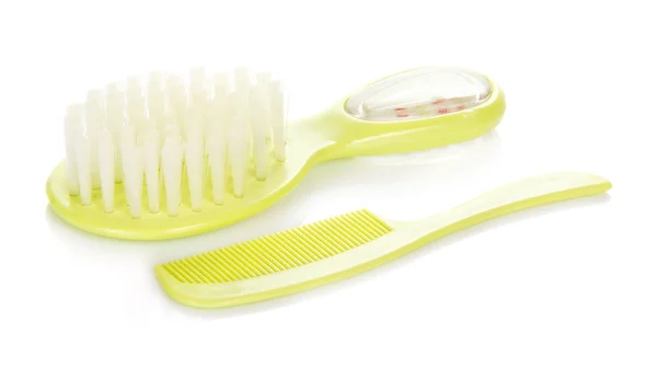 Small hairbrush and brush for the child, isolated on white — Stock Photo, Image