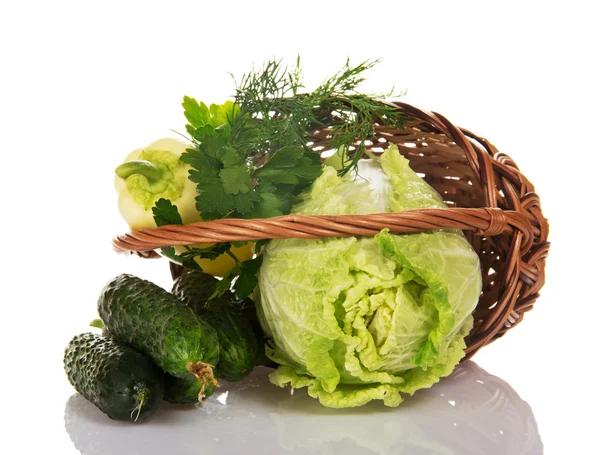 De kool, de komkommers en de Groenen, viel uit een mand — Stockfoto
