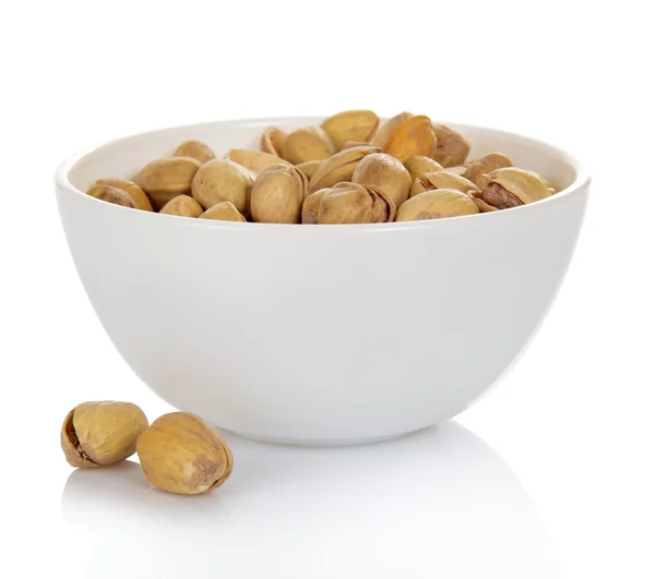 Dry salted pistachio fruit in bowl — Stock Photo, Image