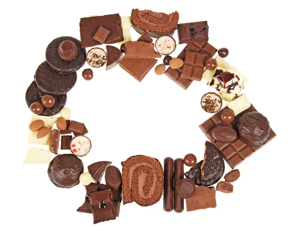 Quadro redondo dos diferentes doces de chocolate — Fotografia de Stock