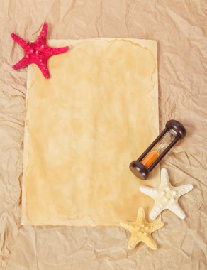 eski kağıt, starfishes ve hourglasses