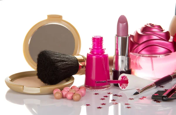 The set of decorative cosmetics, bottle of perfume and nail varnish — Stock Photo, Image