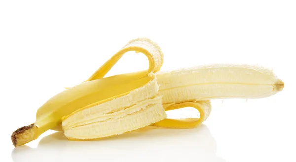 La banana sbucciata è isolata su bianco — Foto Stock