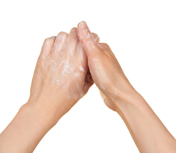 Mani e schiuma isolate su bianco — Foto Stock