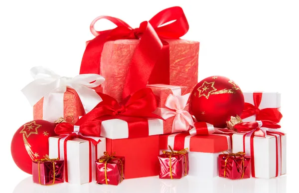 Big set of bright Christmas gifts and the New Year's toys — Stock Photo, Image