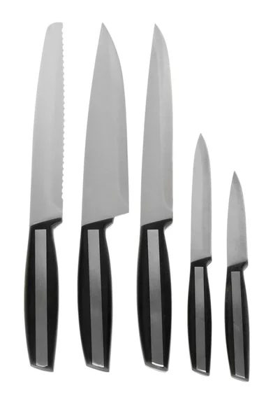 Set of five kitchen knives isolated on white — Stock Photo, Image