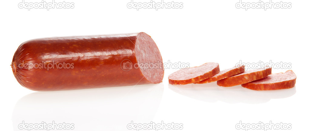 Appetizing sausage, isolated on white