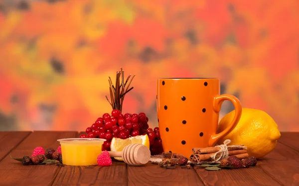 レモンと蜂蜜と guelder ローズからお茶 — ストック写真