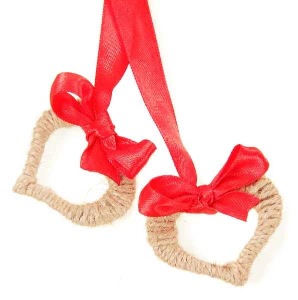 Heart of twine and red bows — Stock Photo, Image