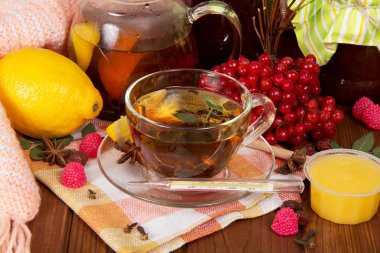 fincan çay ve bunu etrafta çeşitli bileşenleri