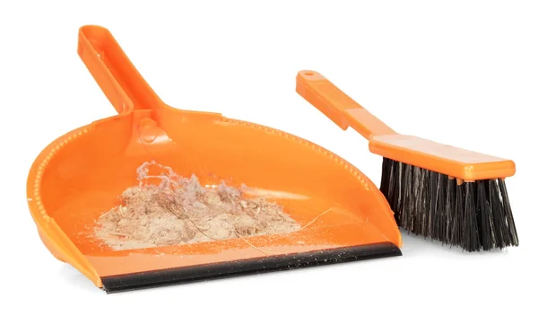 Whisk Broom and Dustpan with Dirt — Stock Photo, Image