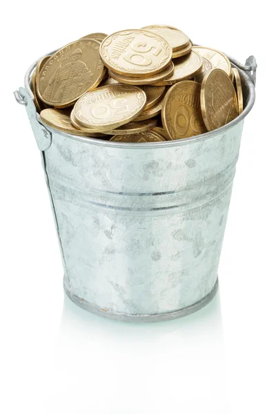 Ukrainian coins in bucket — Stock Photo, Image