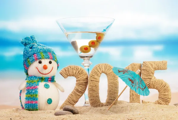 Cocktail, snowman and New year sign — Stock Photo, Image