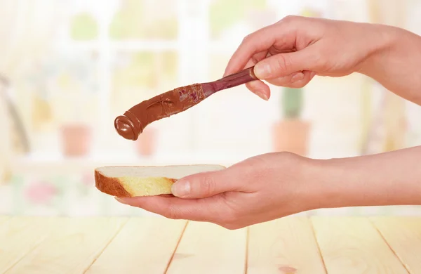Pão com creme de chocolate — Fotografia de Stock