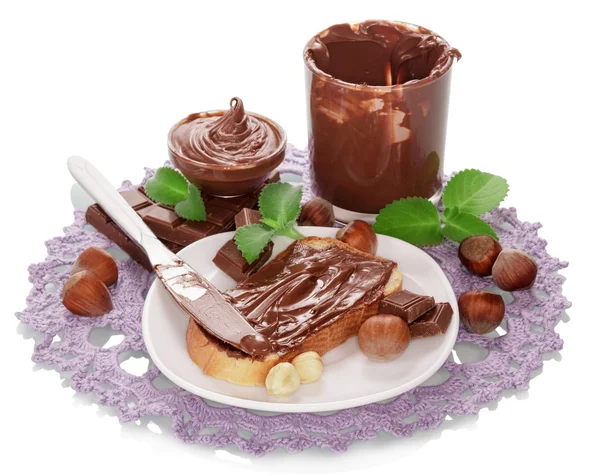 Rebanada de pan con crema de chocolate — Foto de Stock