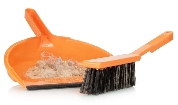 Whisk broom and dustpan with dirt — Stock Photo, Image