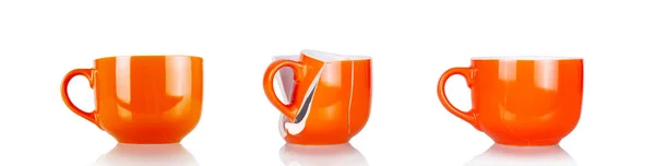 Concept Return Whole Orange Cup Broken Cup Glued Together Isolated — Stock Photo, Image