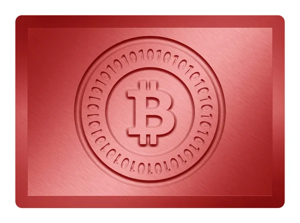 Placa de Bitcoin metálico rojo — Foto de Stock