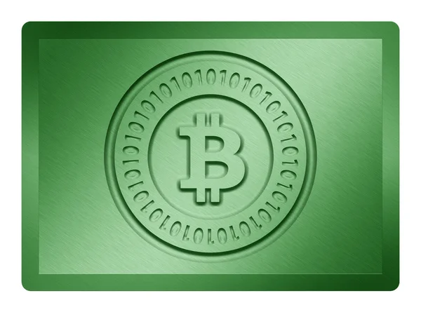 Πράσινες bitcoin μεταλλική πλάκα — Φωτογραφία Αρχείου
