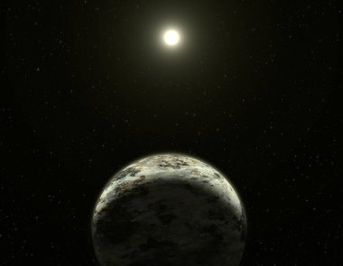 Yıldız ve Beyaz Gezegenli Uzay Sahnesi