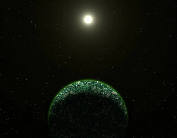 Escena Espacial Con Estrella Planeta Verde —  Fotos de Stock