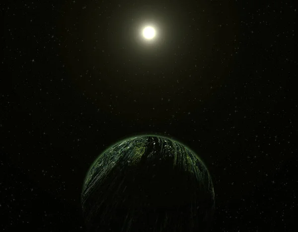 Scena Kosmiczna Gwiazdą Zieloną Planetą — Zdjęcie stockowe