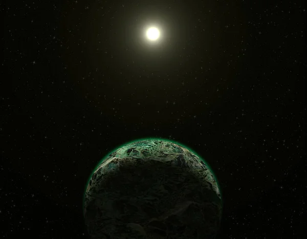 Escena Espacial Con Estrella Planeta Verde — Foto de Stock