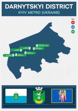 Darnytskyi Bölgesi Minimalist Metro Haritası, Kyiv, Ukrayna