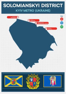 Solomianskyi Bölgesi Minimalist Metro Haritası, Kyiv, Ukrayna