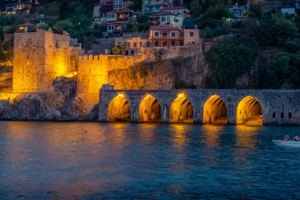 Krásná Noční Světla Loděnice Alanya Tersane Turecko — Stock fotografie