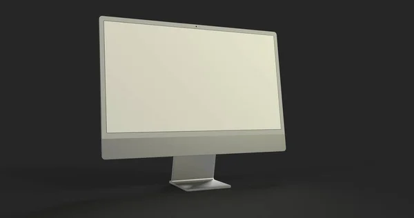 Ecrã Cinzento Com Uma Tela Branco Mockup Computador Desktop Elegante — Fotografia de Stock