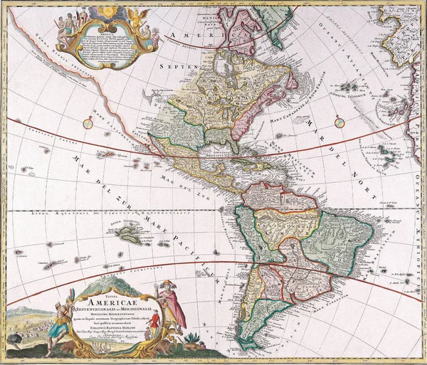 Uma Antiguidade Dos Mapas Vintage Mundo Américas Homanns Herdeiros — Fotografia de Stock
