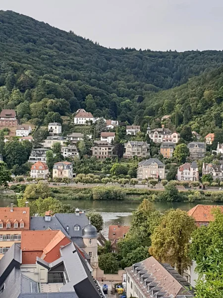 Flygfoto Över Heidelbergs Stad Kvällen — Stockfoto