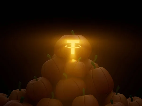 Orange Shiny Creepy Pumpkin Tether Icon Halloween Background — Stock Photo, Image