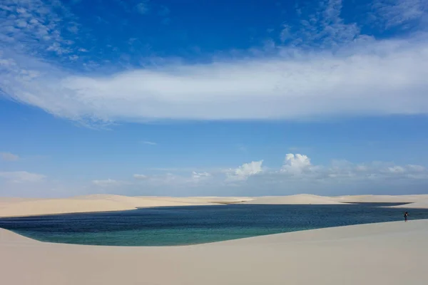 Une Vue Imprenable Sur Dune Sable Lagune Lencois Maranhenses Brésil — Photo